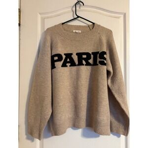 andthewhy Paris Graphic Sweater Womens S/M Beige Excellent Raglan Pullover